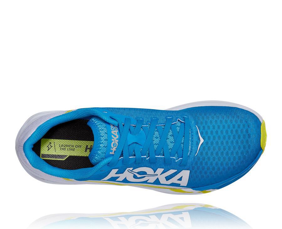 Hoka Australia One One Rocket X - Mens Running Shoes White/Blue - GOMEH-2075